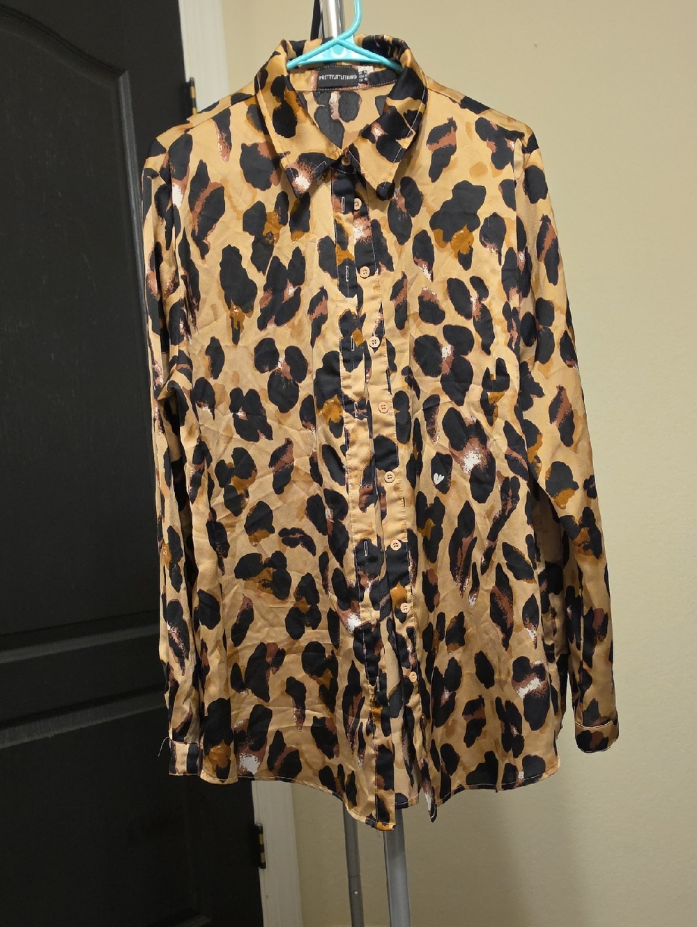 PrettyLittleThing Leopard Print Satin Button-Up Blouse - Tan, Black, Brown
